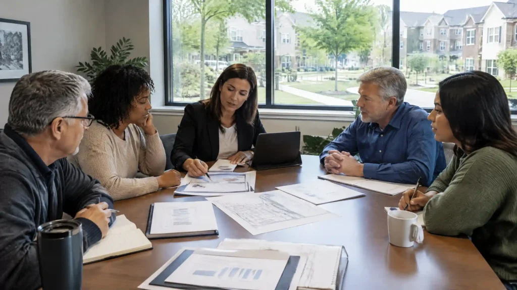 HOA board reviewing long-term reserve planning with a property manager in Metro Detroit.
